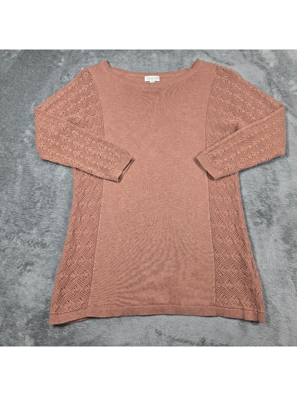 Garnet Hill Sweater Small Muted Pink Pointelle Sleeve Linen Blend Feminine Top